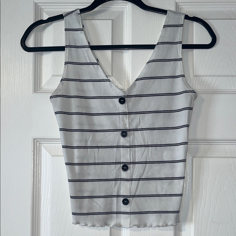 Caution To The Wind White & Black Striped Button Tank